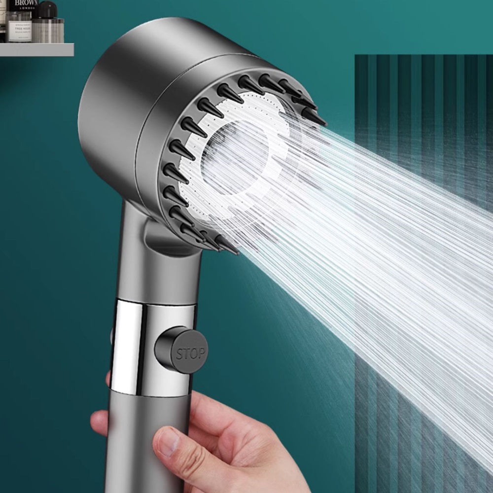 High Pressurized Filter Shower Head 3 Mode Adjustable Spray with Massage Brush & Rain Faucet