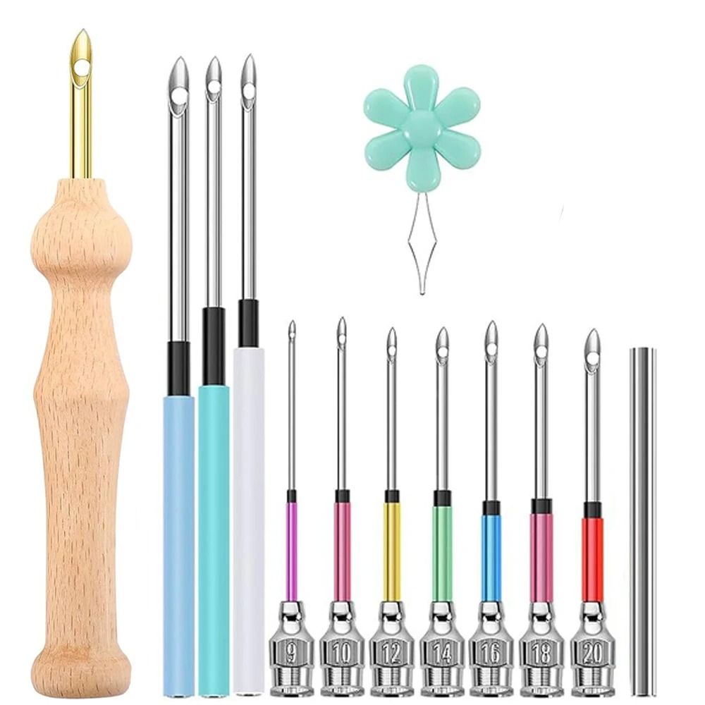 Embroidery Punch Needle Kit with 13 Tools and Wooden Handle