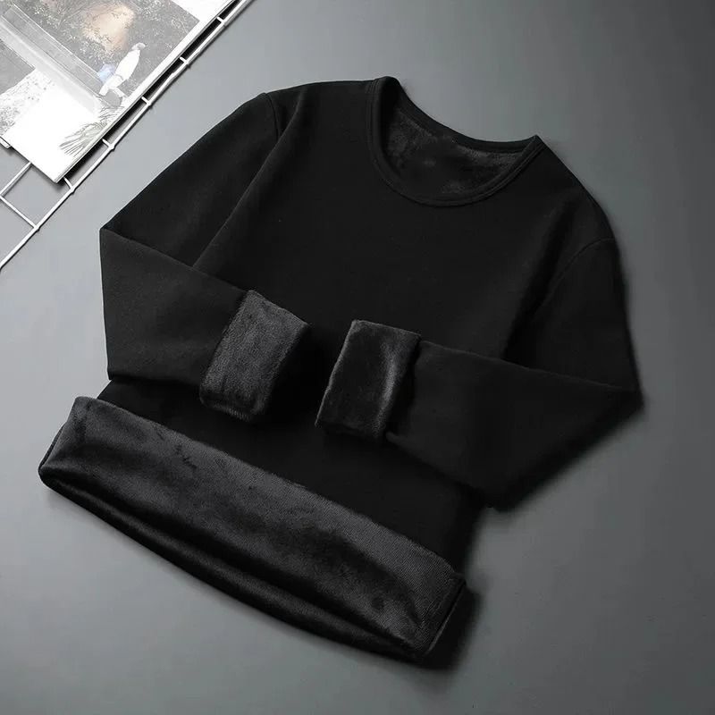 Mens Fleece Lined Long Sleeve Crew Neck Base Shirt – Thickened Casual Long Sleeve Top