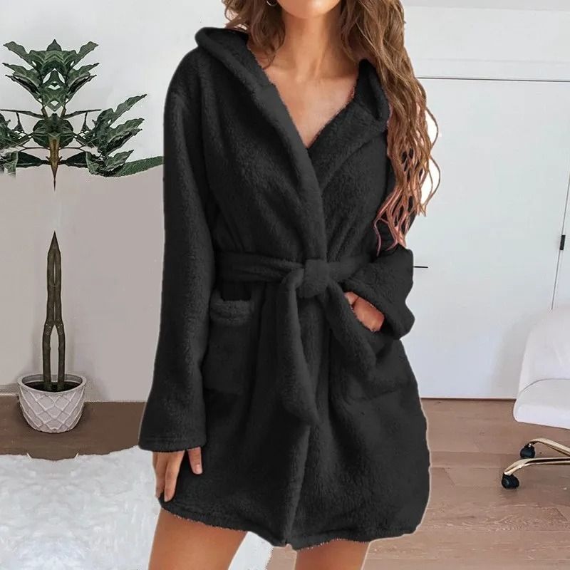 Womens Ultra-Plush Hooded Winter Bathrobe