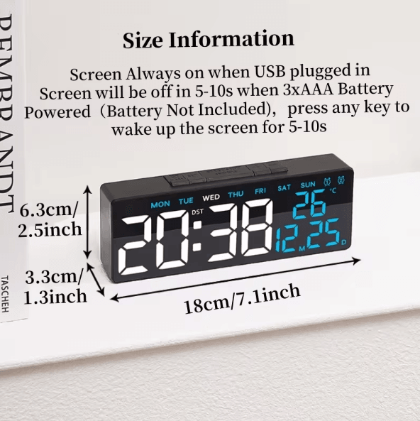 USB LED Digital Alarm Clock with Temperature & Dual Alarm – Modern Desk Clock with Auto Dimming & Snooze (12/24H Display