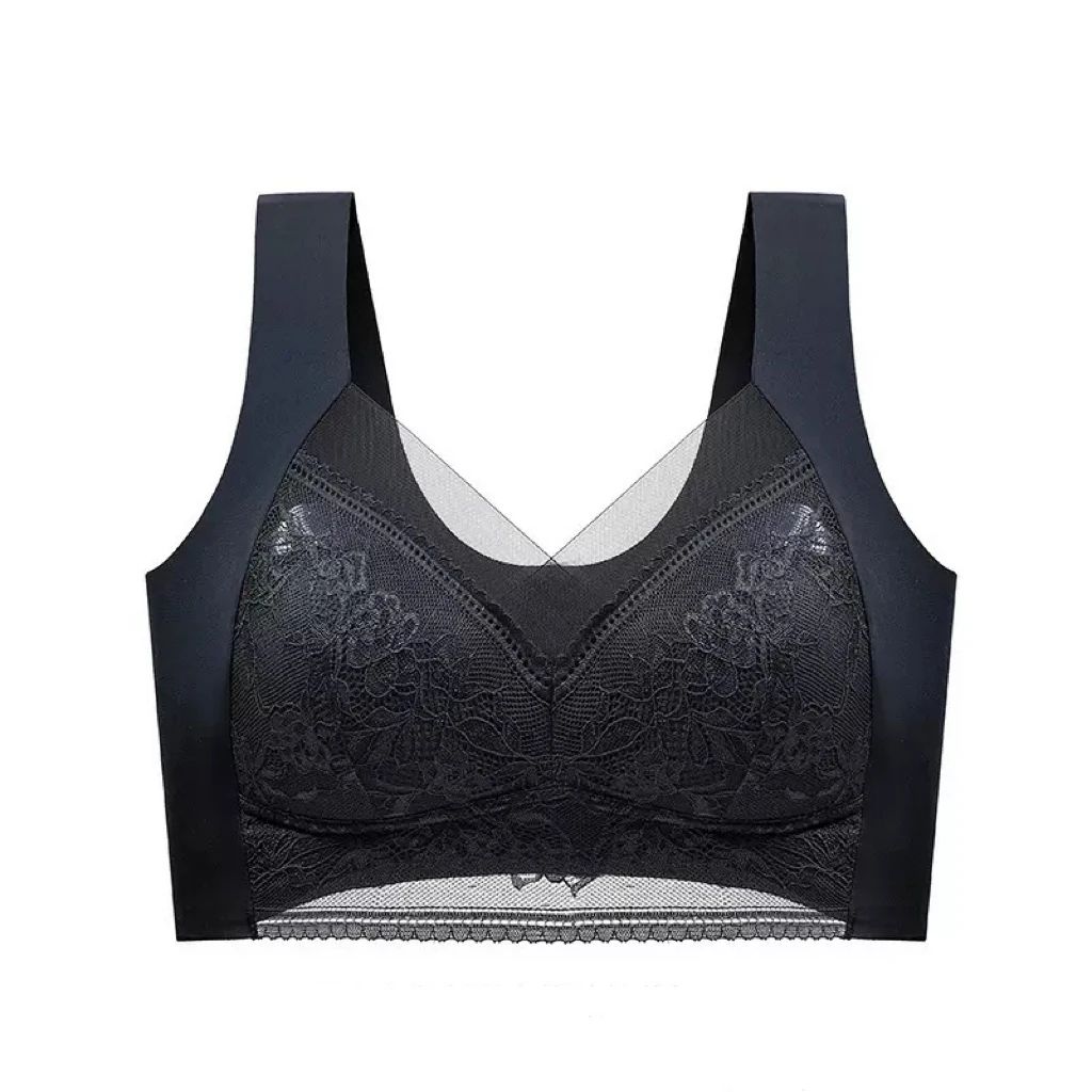 Womens Lace Plus Size Ice Silk Seamless Bra – Anti-Sagging Thin Vest with Light Padding