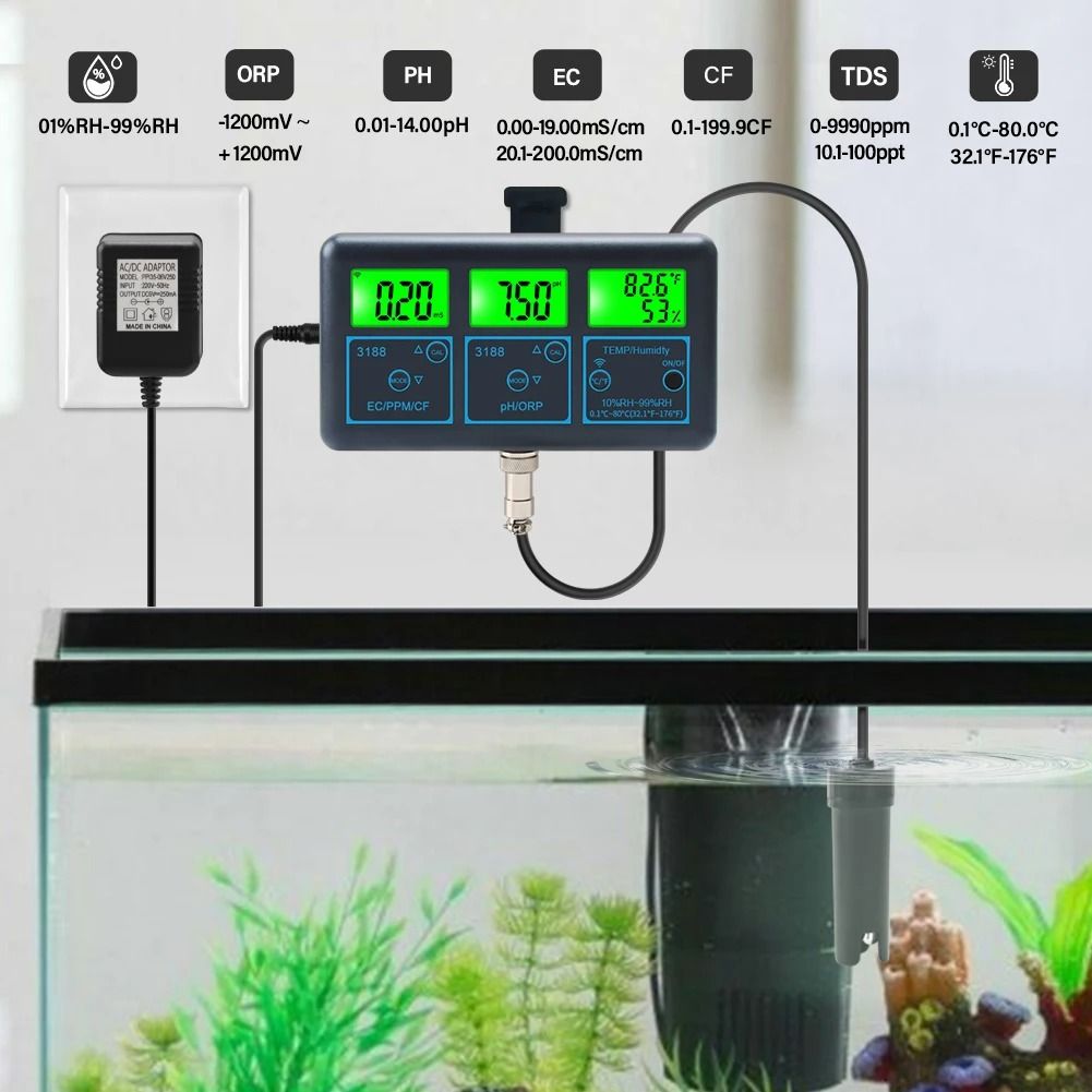 WiFi Smart 7 in 1 Water Quality Tester with pH EC ORP TDS Monitoring