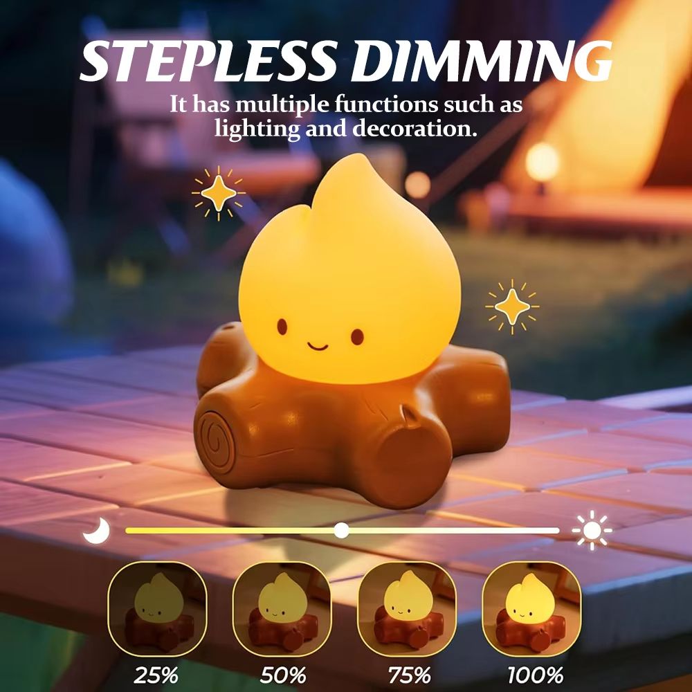 Cozy Campfire Silicone Night Light with Stepless Dimming and Rechargeable Glow