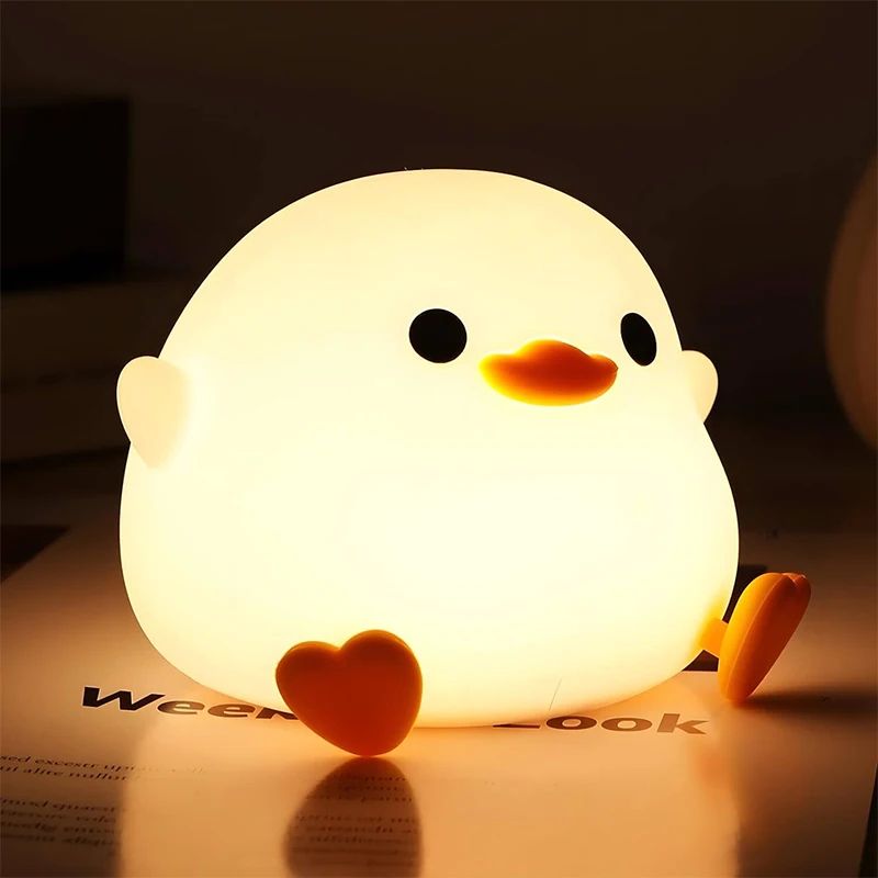 Cute Duck Silicone LED Night Light – Rechargeable Touch Dimmable Nursery Bedside Lamp