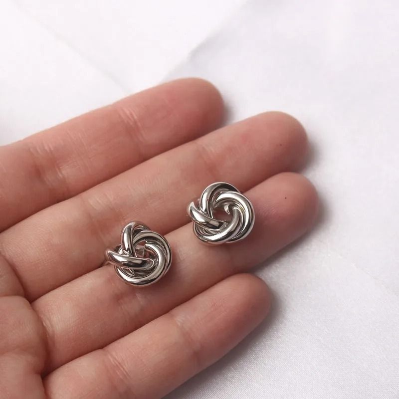 Tiny Metal Twist Round Stud Earrings