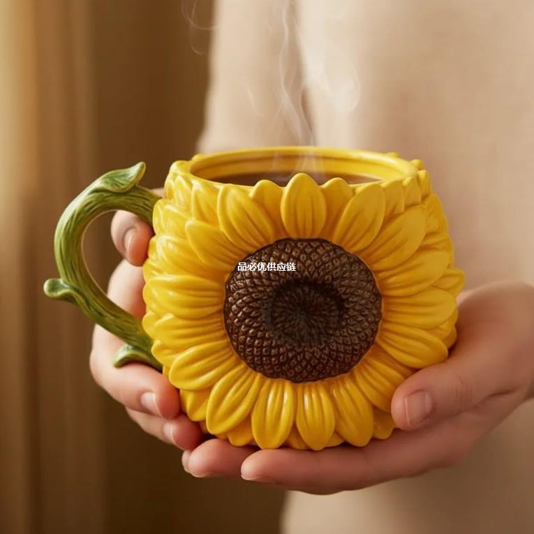Decorative Flower-patterned Mug, Coffee Cup, Multiple Styles Available, Flower-shaped Drinking Cup for Office and Home,