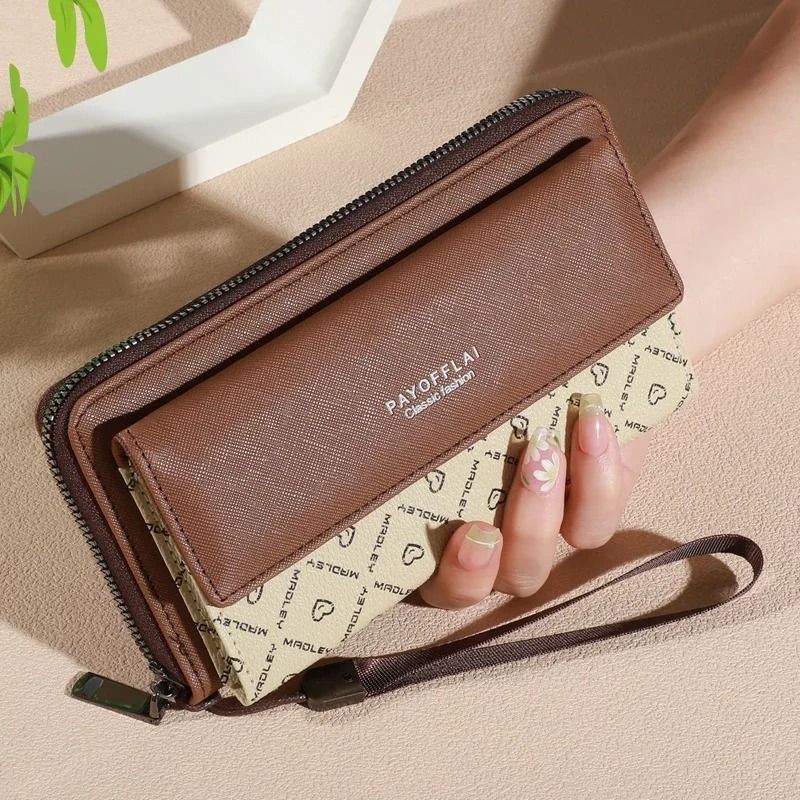 Mens Classic Faux Leather Wallet with Double Layers and Zippered Card Holder