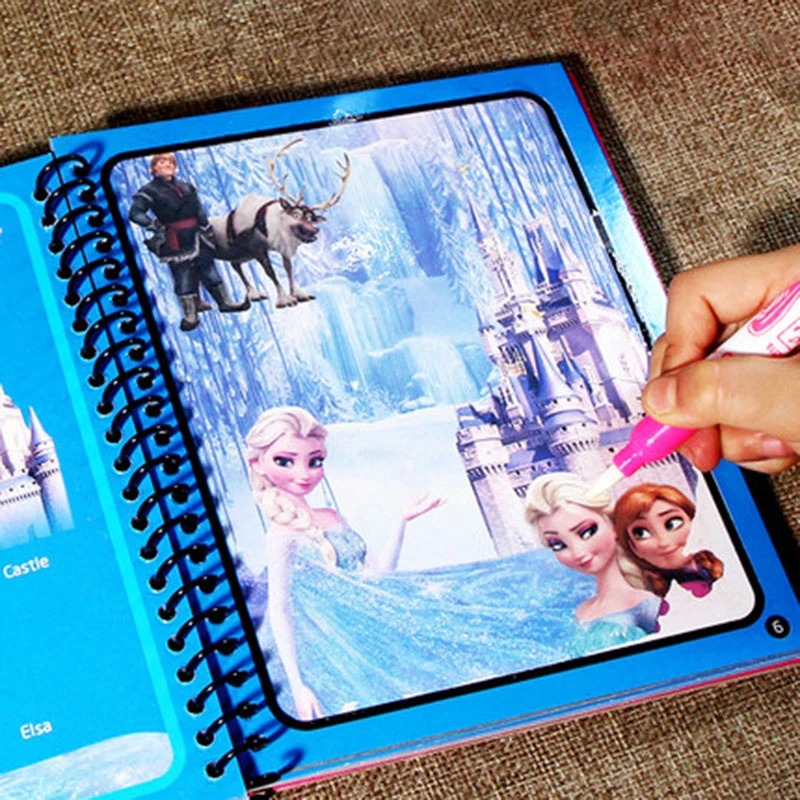 DIY Magic Watercolor Painting Book for Kids, Frozen Disney Puzzle Graffiti, Mickey Mouse Sofia Cars Cartoon Gift