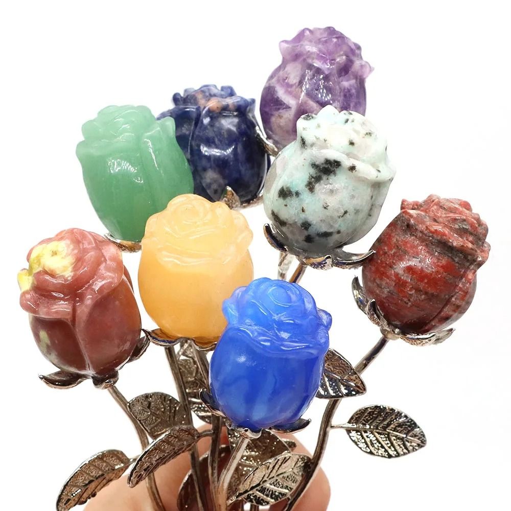 Hand-Carved Natural Crystal Rose | Romantic Healing Gemstone Flower Decor