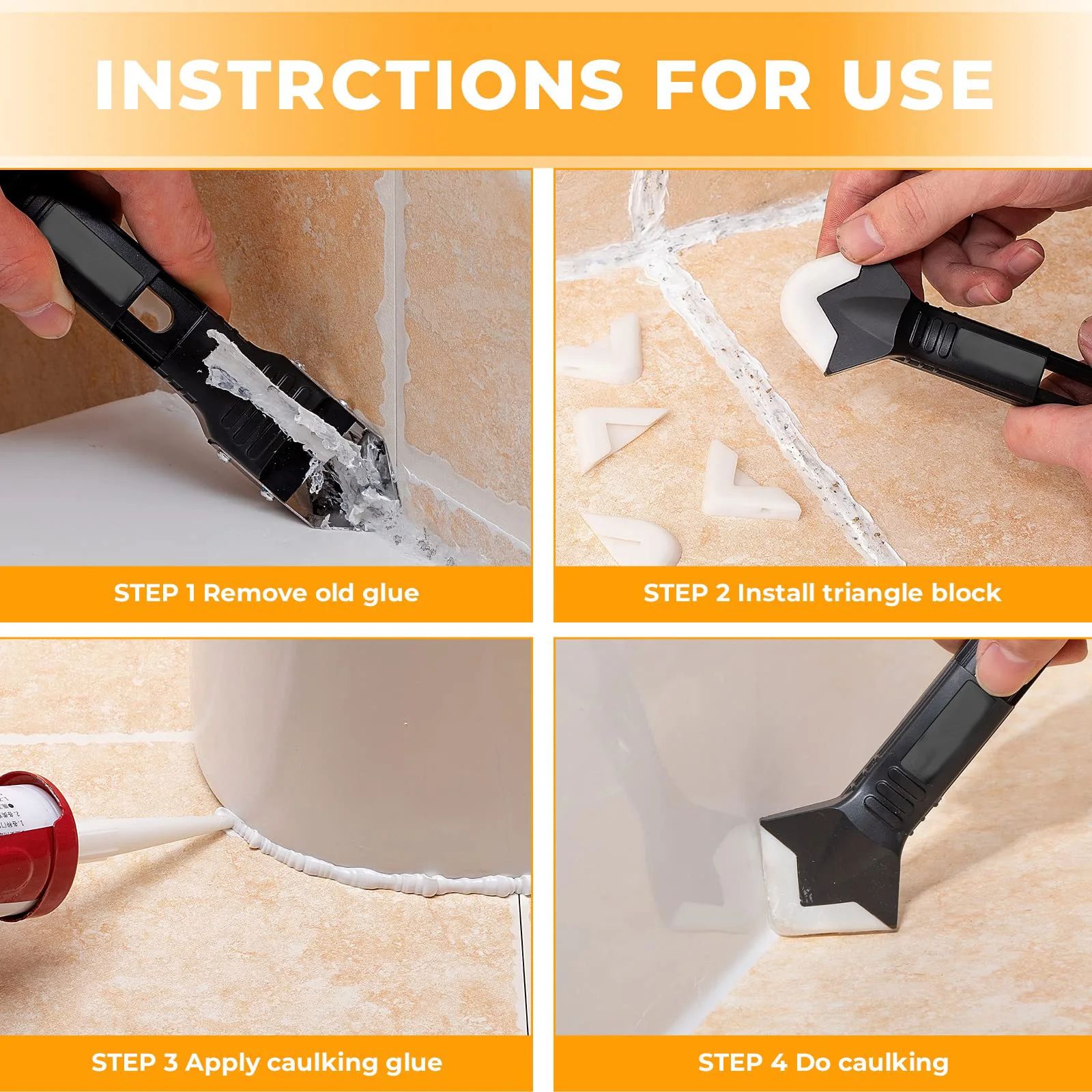 5 in 1 Metal Shovel Glue Tool Kit Silicone Spatula Caulk Remover and Sealant Finishing Tool