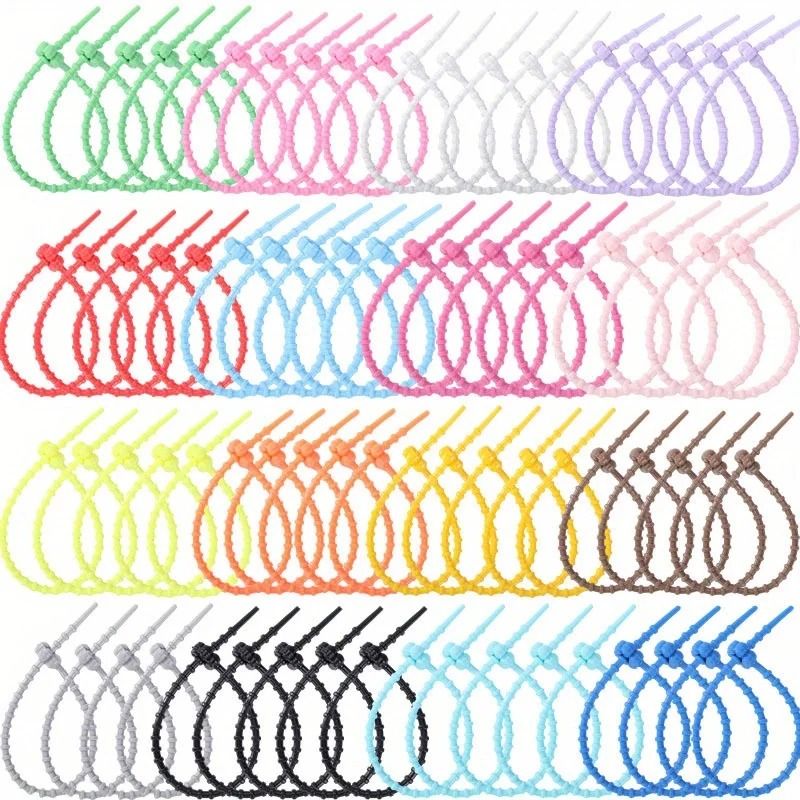 10PCS 21cm Colored Silicone Zip Ties Frog Shaped Self-locking Extendable Data Cable Coiler