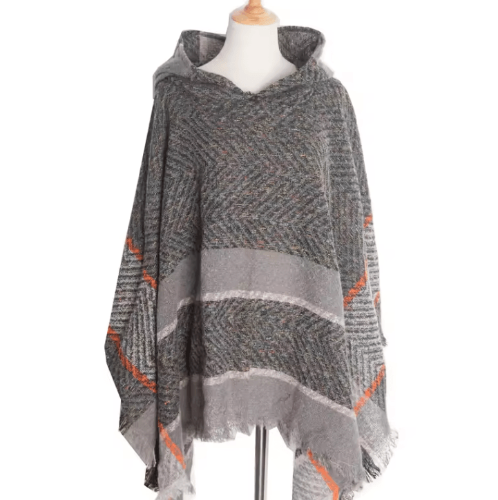 Hooded Fishbone Pattern Women Cape Poncho Autumn Winter Pullover Women Hooded Cloak