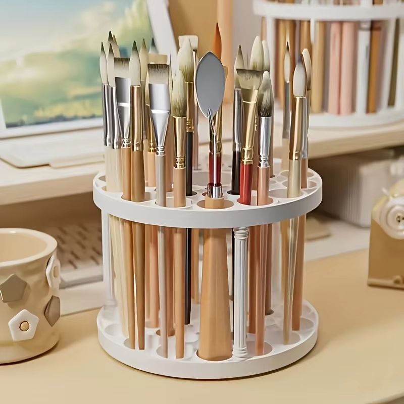 360 Degree Rotating Brush & Accessory Organizer – White Desk Storage