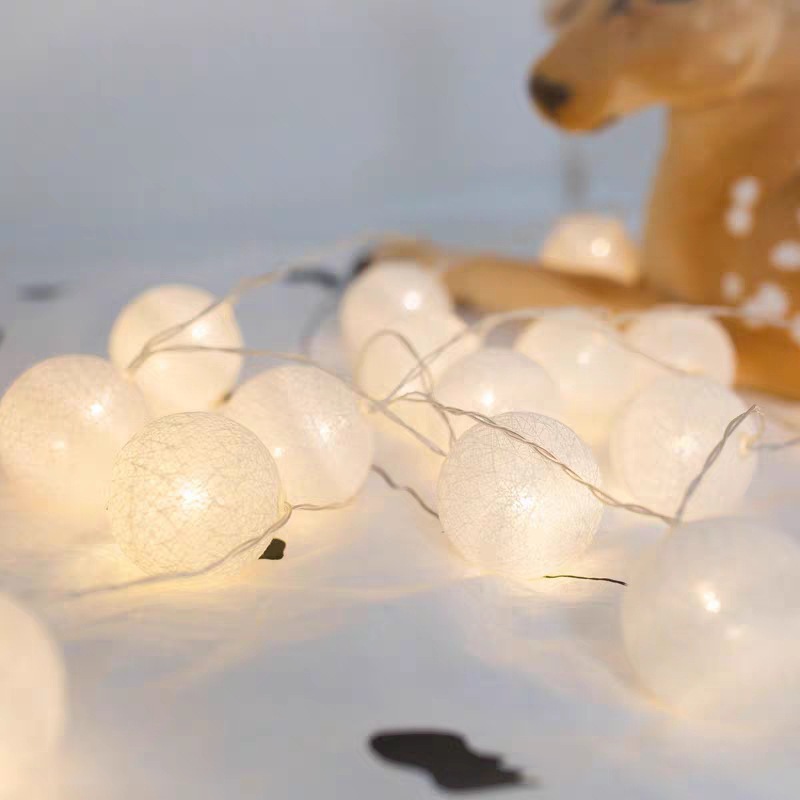 LED Battery Powered Cotton Balls Fairy String, Christmas Novelty Lamp Chain, Home Outdoor Garland, Wedding Party Lightso