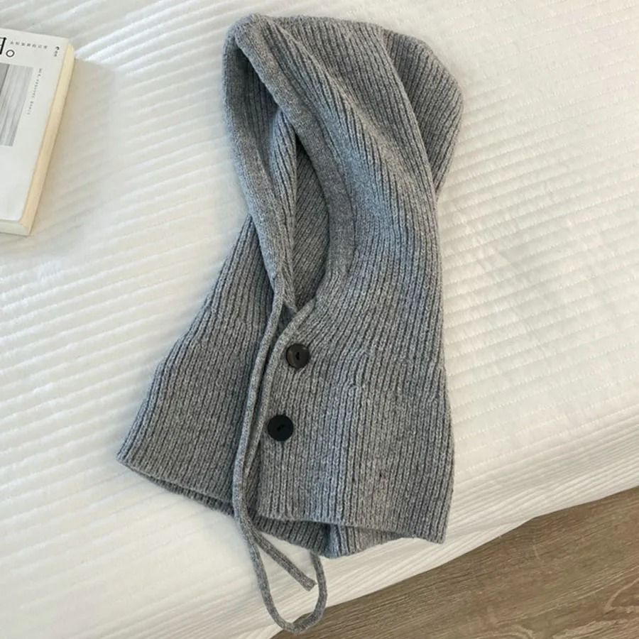 Knitted Hooded Balaclava Beanie with Neck Cover Warm Winter Hat for Women