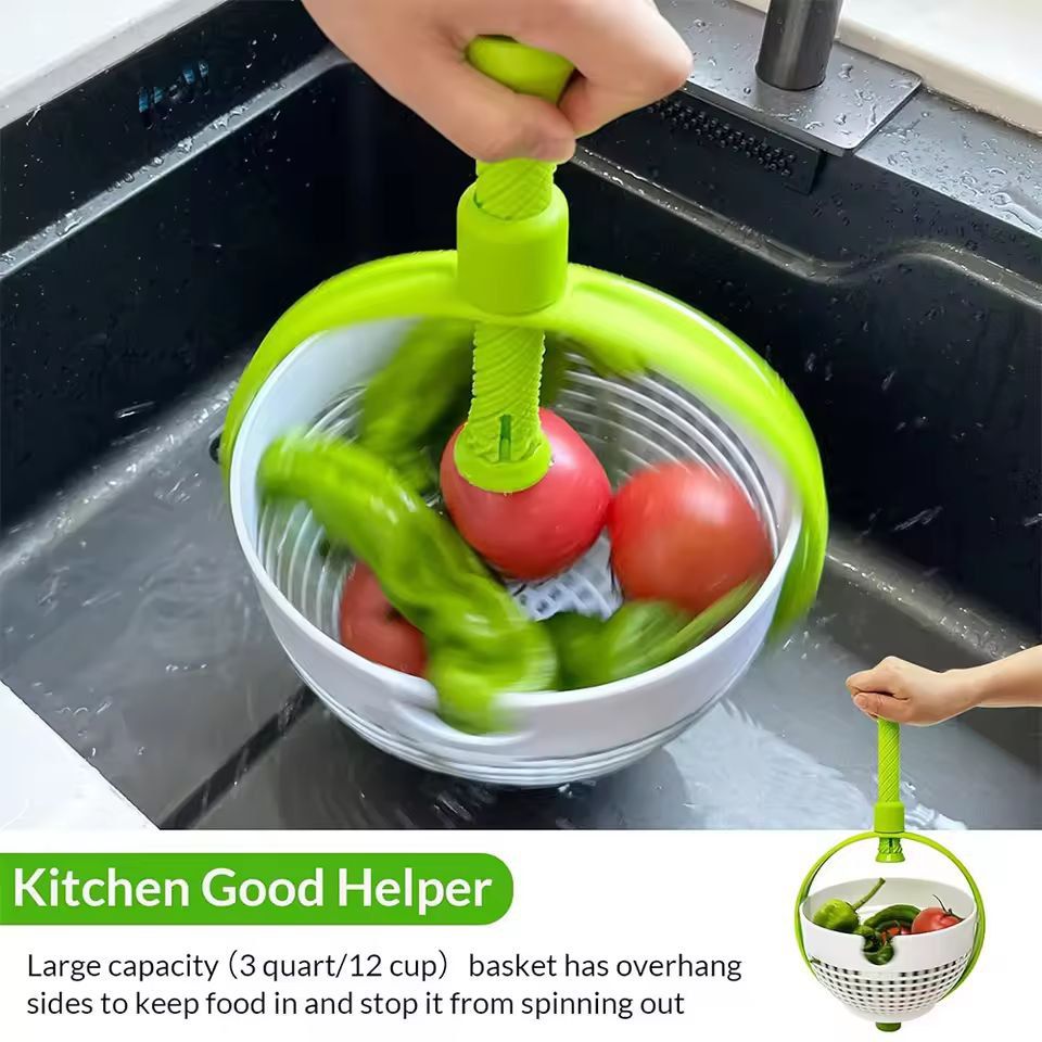 Large-Capacity 3-Quart Collapsible Salad Spinner & Colander