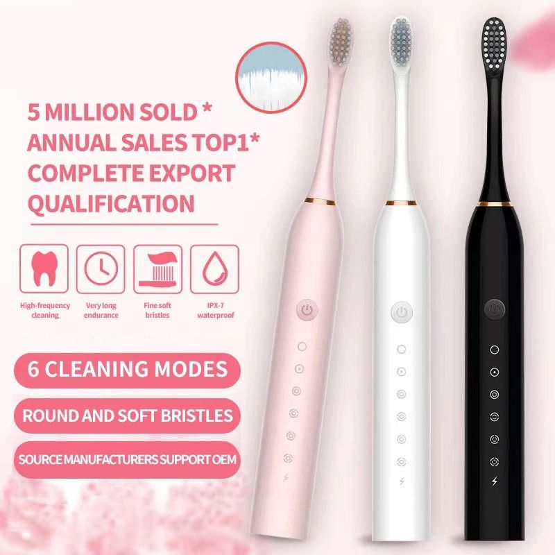 Ultrasonic Deep Clean Waterproof Electric Toothbrush with 6 Modes & DuPont Bristles