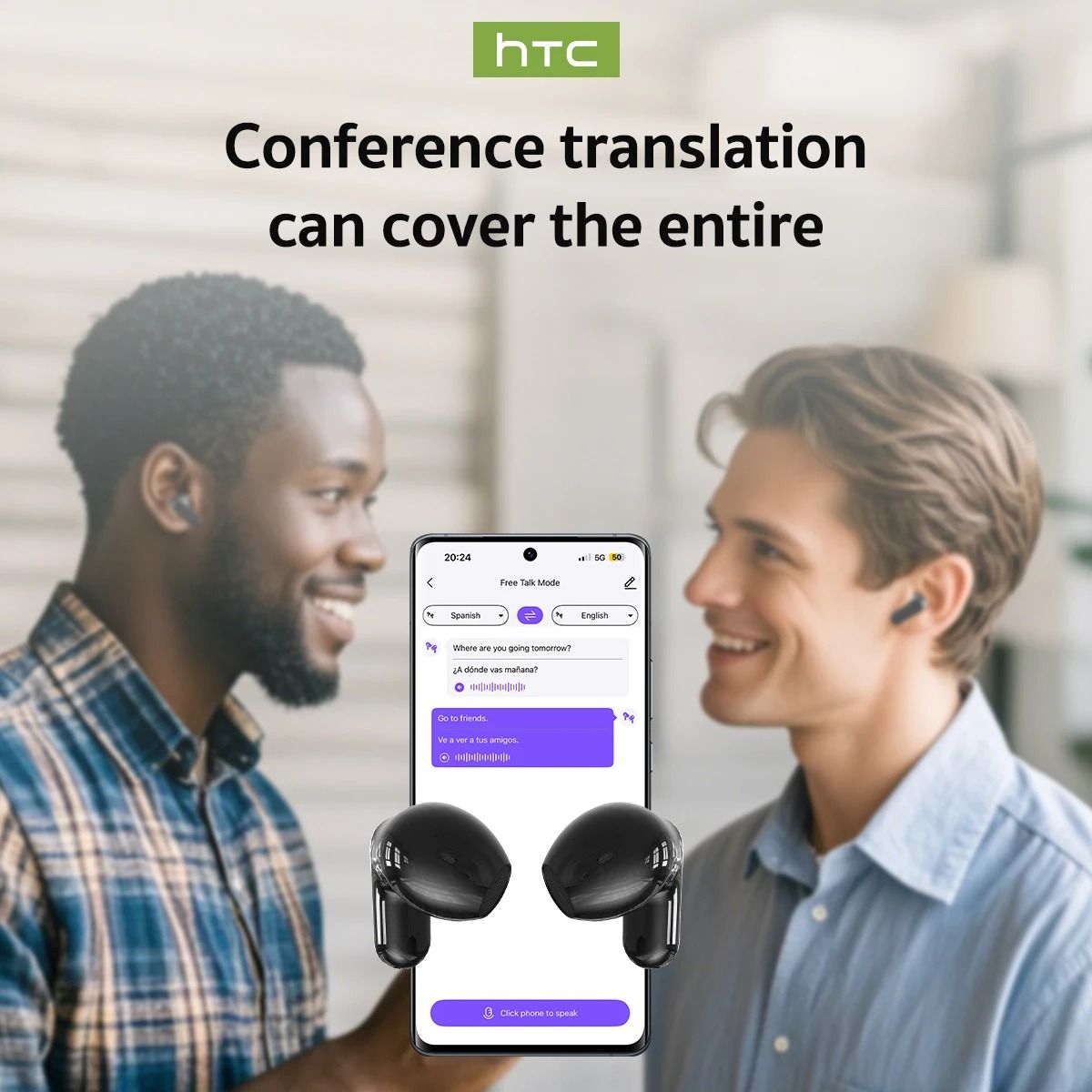 HTC NE20 Translator Earbuds Bluetooth Translation Wireless Headphones