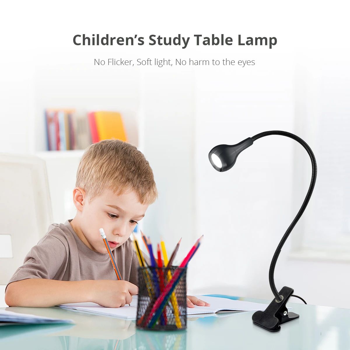 Flexible USB Clip-On Table Lamp with Phone Holder, LED Reading Book Light for Study Desk Bedside Bedroom Night Decor