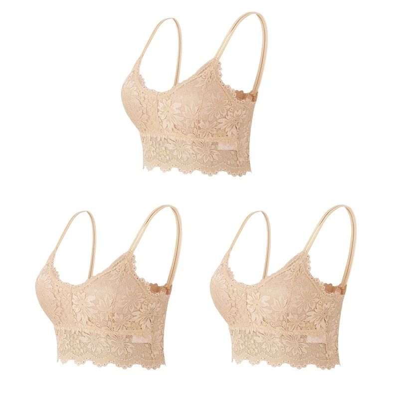 Elegance 3 Pack Lace Bralette Wireless Seamless Lingerie Top