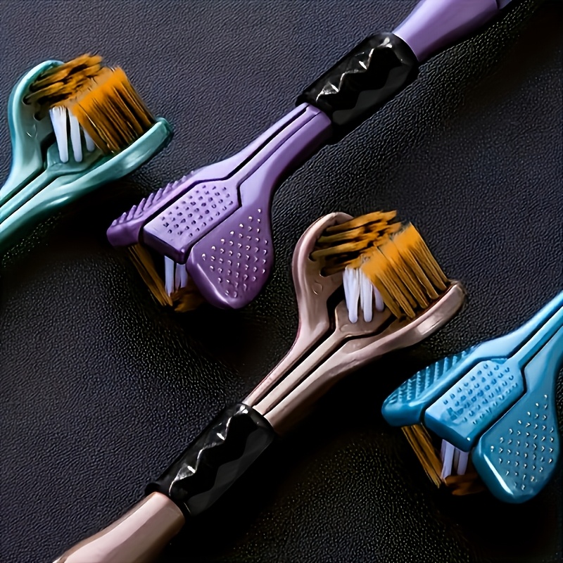 Ergonomic Manual Toothbrush Set with Soft Grip Handle, Golden Volcanic Bristles, Replacement Brush Heads for Adults