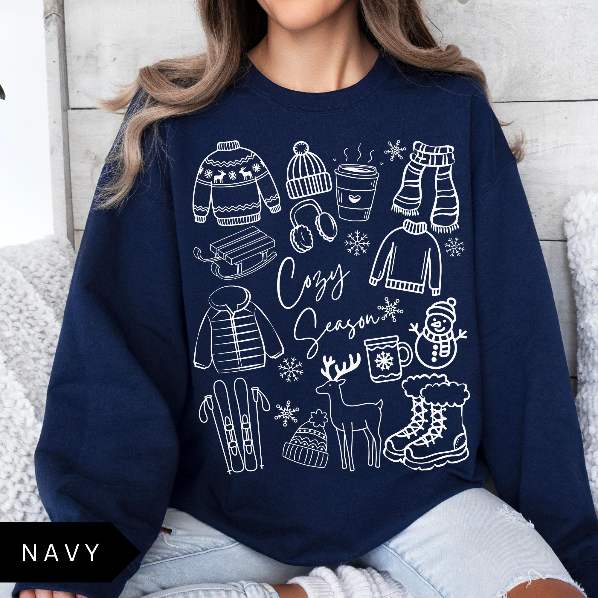 Cozy Season T shirt Winter Aesthetic Graphic Crewneck Cute Holiday Outfit Sweatshirt