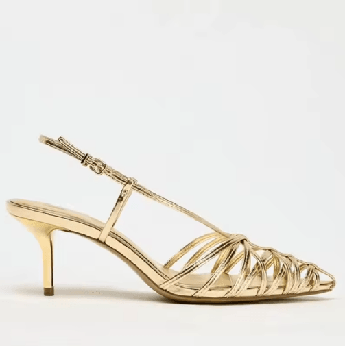 Luxury Gold Pointed Toe Slingback Heels Thin Strap High Heel Summer Sandals