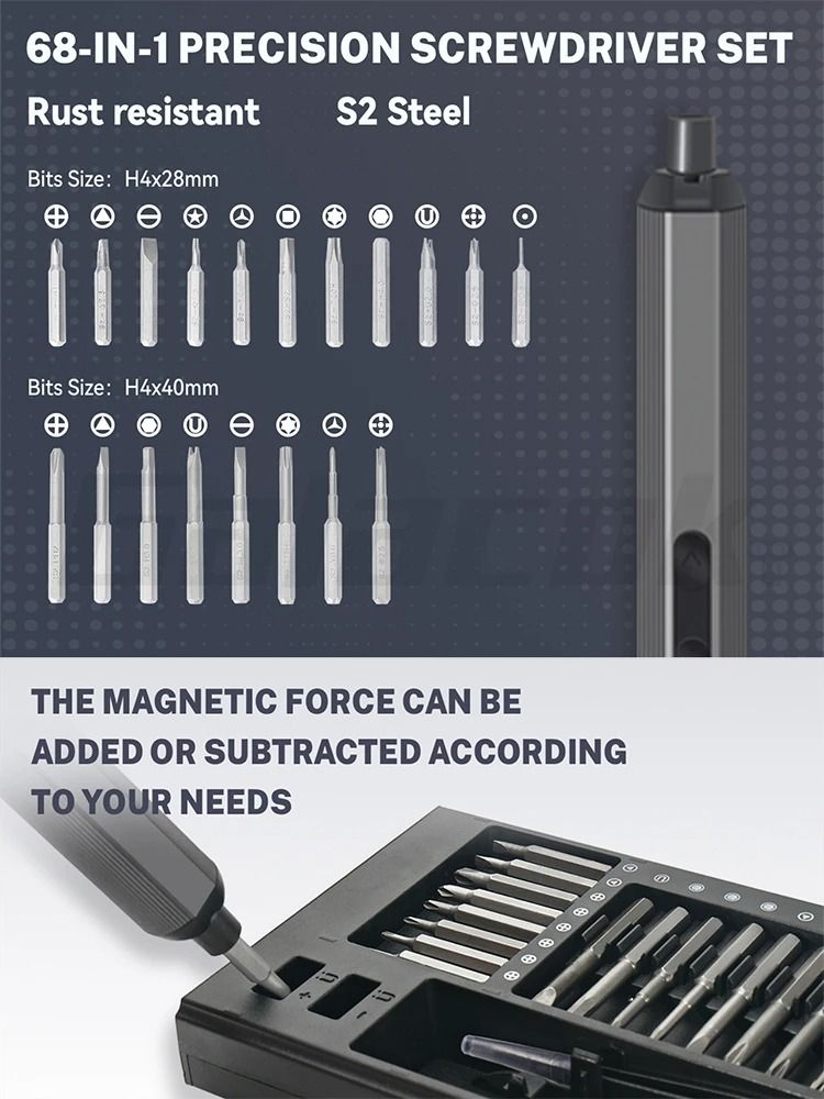 68/76 IN 1 Precision Electric Screwdriver Set 5 Levels Adjustable with Fill Light