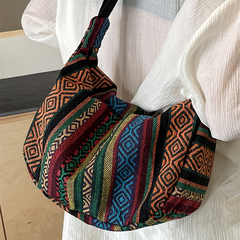 Tribal Crossbody Bag Foldable Striped Boho Shoulder Sling for Everyday Travel