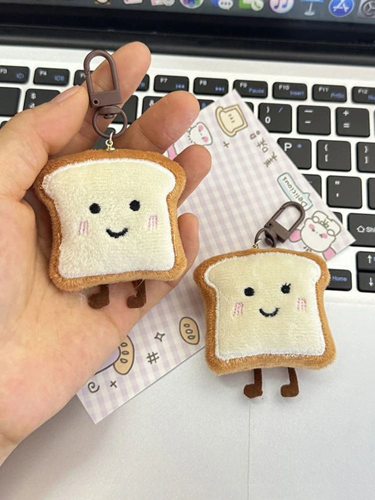 Mini Plush Toast Bread Bag Charm Cute Cartoon Pendant