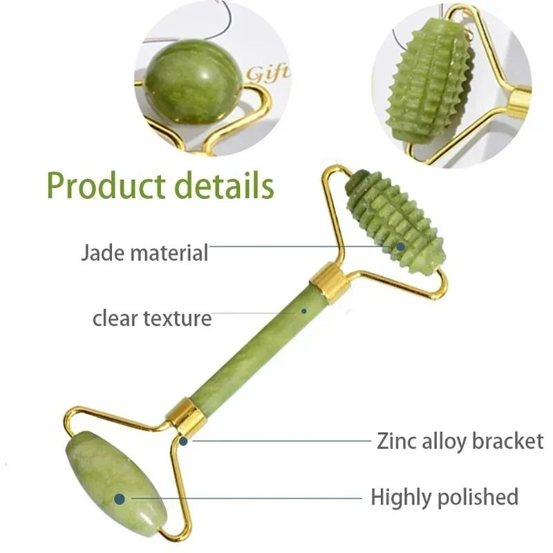 Natural Jade Facial Roller and Gua Sha Body Massager Set