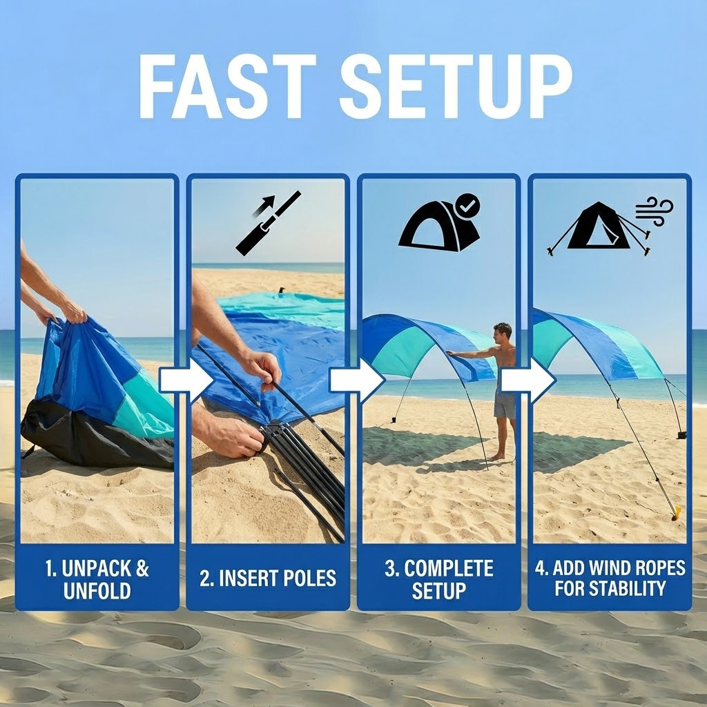 Wind Resistant Beach Shade Tent Sun Shelter Lightweight Canopy
