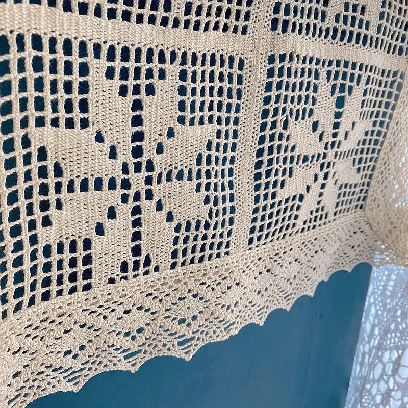 Crochet Lace Table Runner Cotton Linen Blend