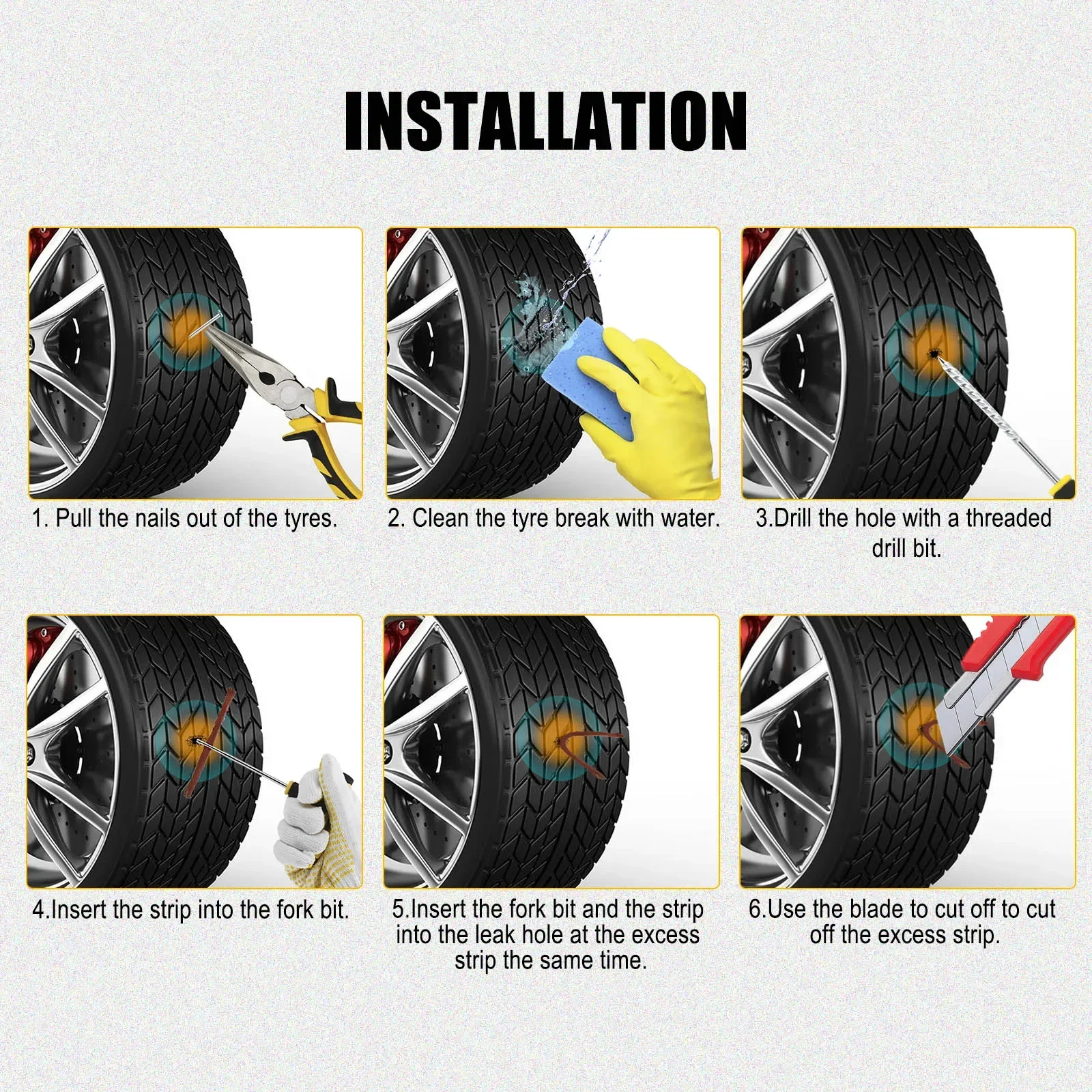 Car Tire Repair Kit Universal Emergency Puncture Plug Tools with Tyre Strips & Glue