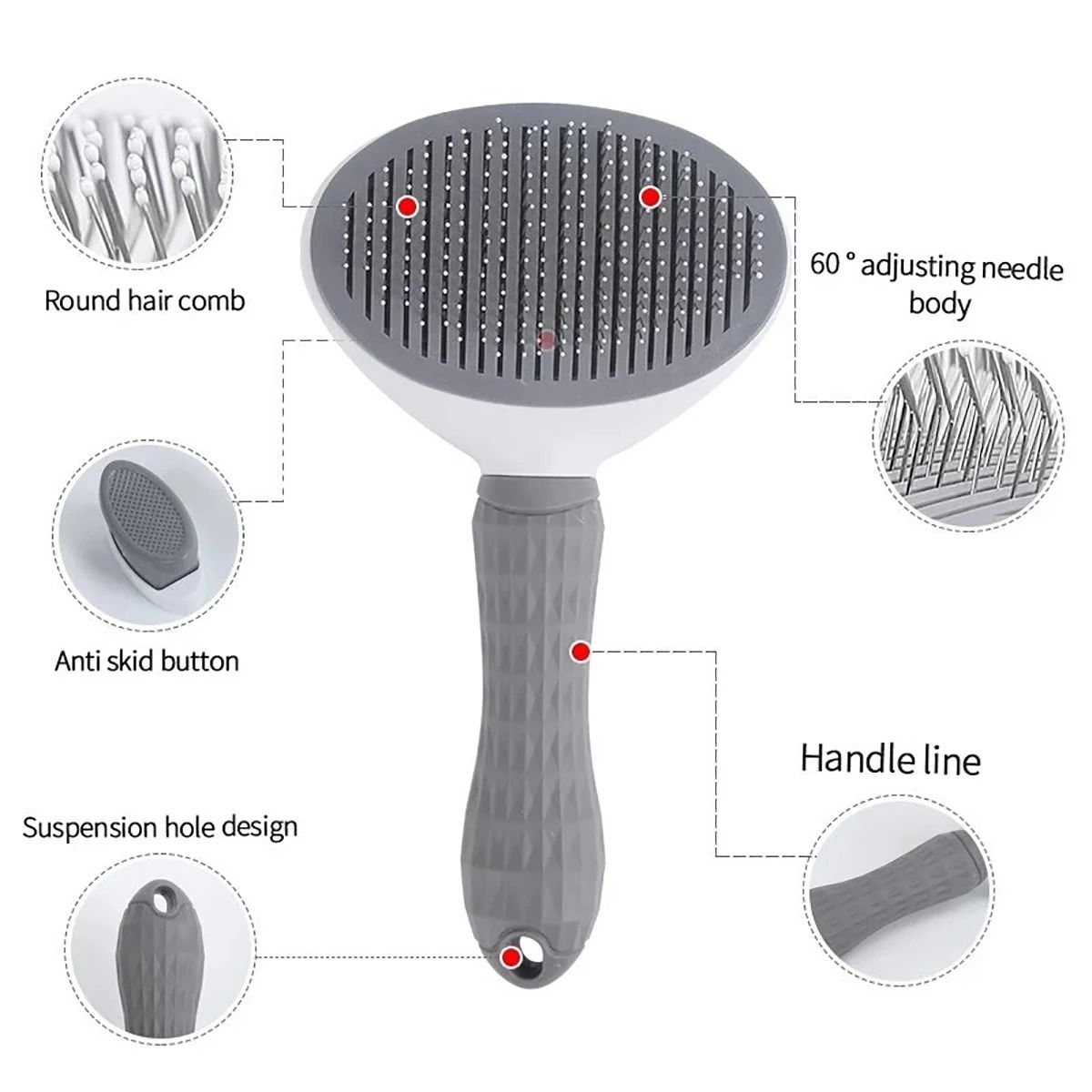 Pet Hair Remover Brush for Dogs and Cats with Non Slip Handle and Stainless Steel Comb