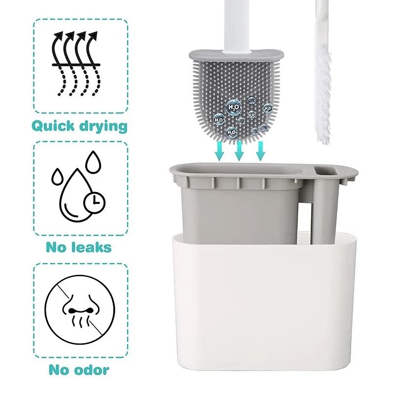 Silicone Soft Bristle Toilet Cleaning Brush With Wall Mounted Base