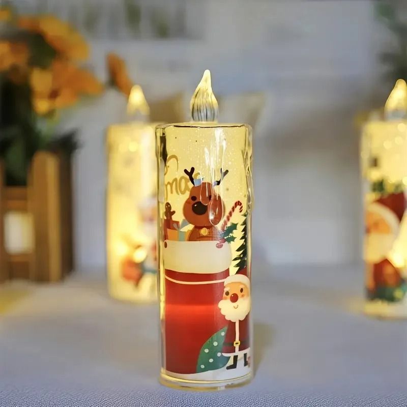 Christmas LED Flameless Candle Set with Santa Projection