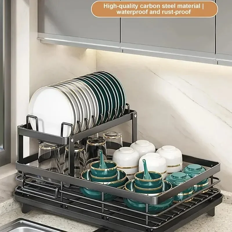 Adjustable Dish Drying Rack, Drainboard Organizer for Kitchen Plates, Cutlery Storage, Over Sink Countertop Dry Rack