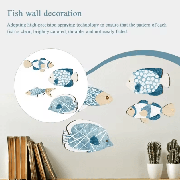4-Piece Wooden Coastal Fish Wall Decor – Rustic Nautical Beach House Art Set