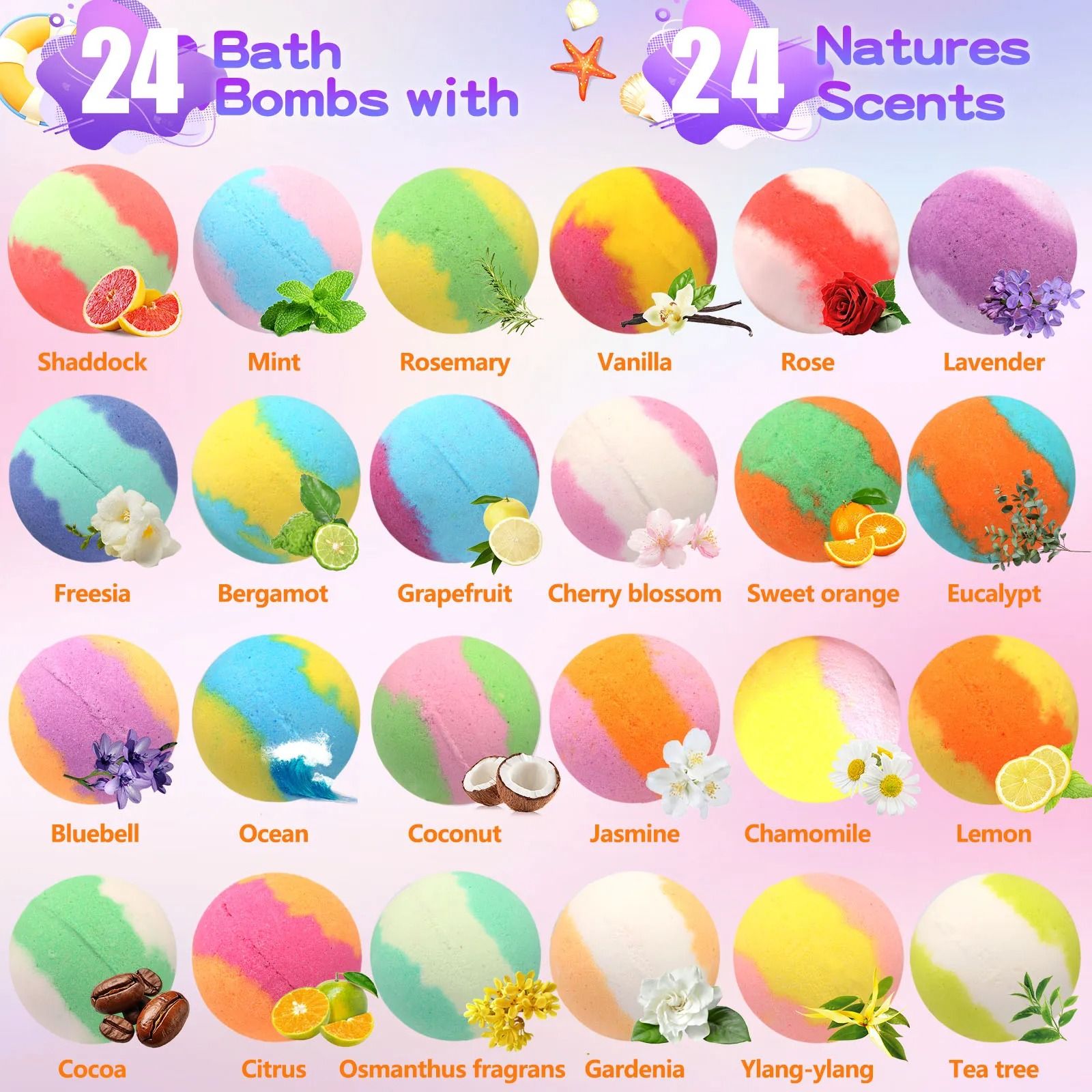 MagicFizz Kids Bath Bombs with Surprise Inside 24 Pack Natural Gift Set