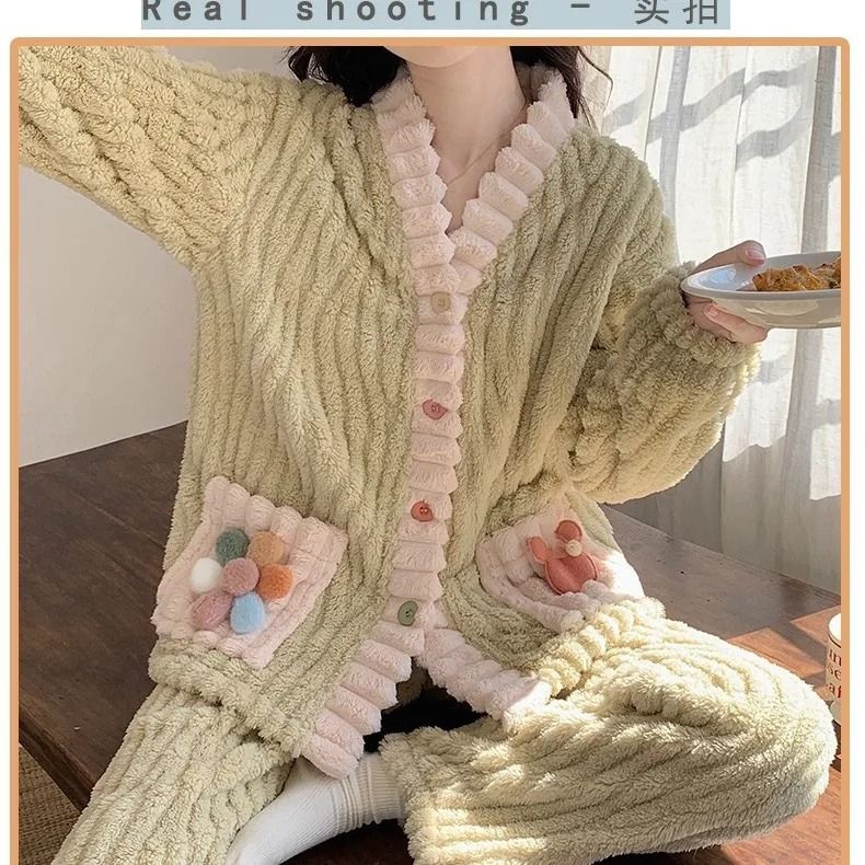 Womens Winter Flannel Pajama Set With Cardigan