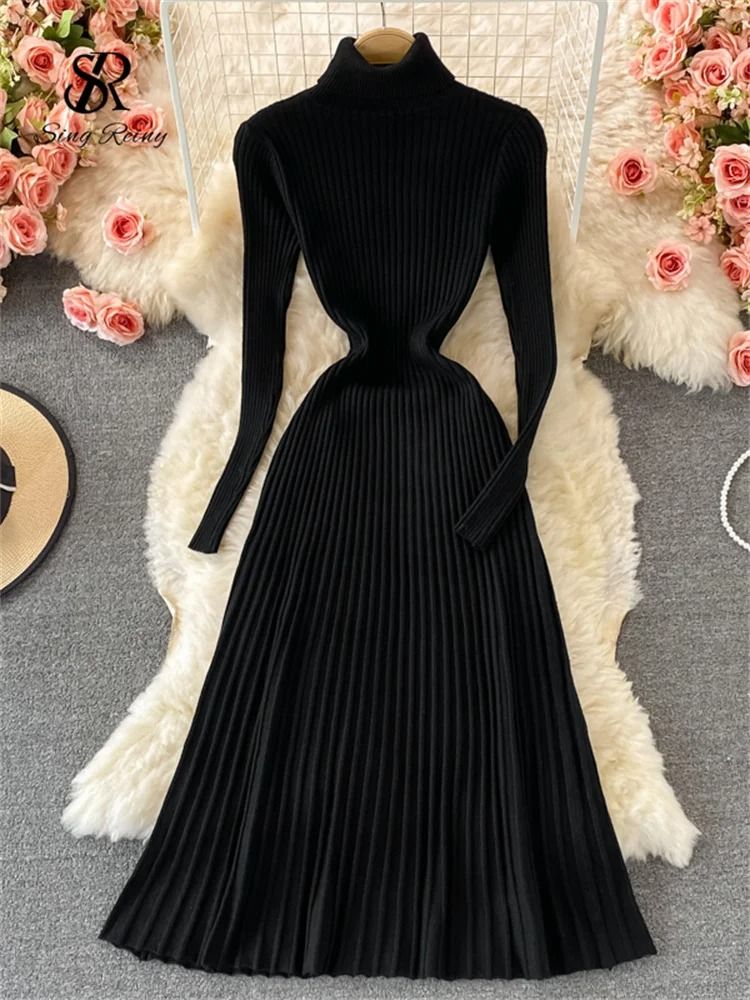Pleated Knit Slim Bodycon Sweater Dress