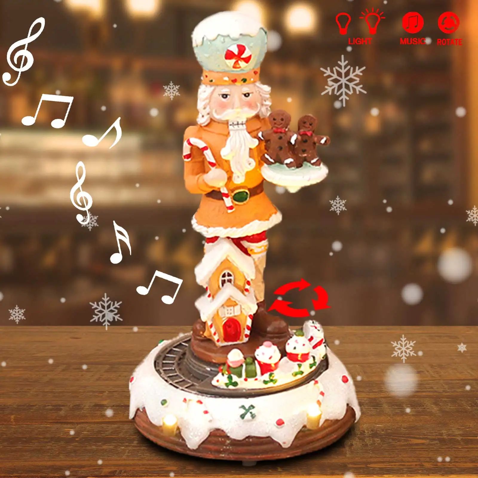 Festive Gingerbread Nutcracker LED Rotating Train Figurine