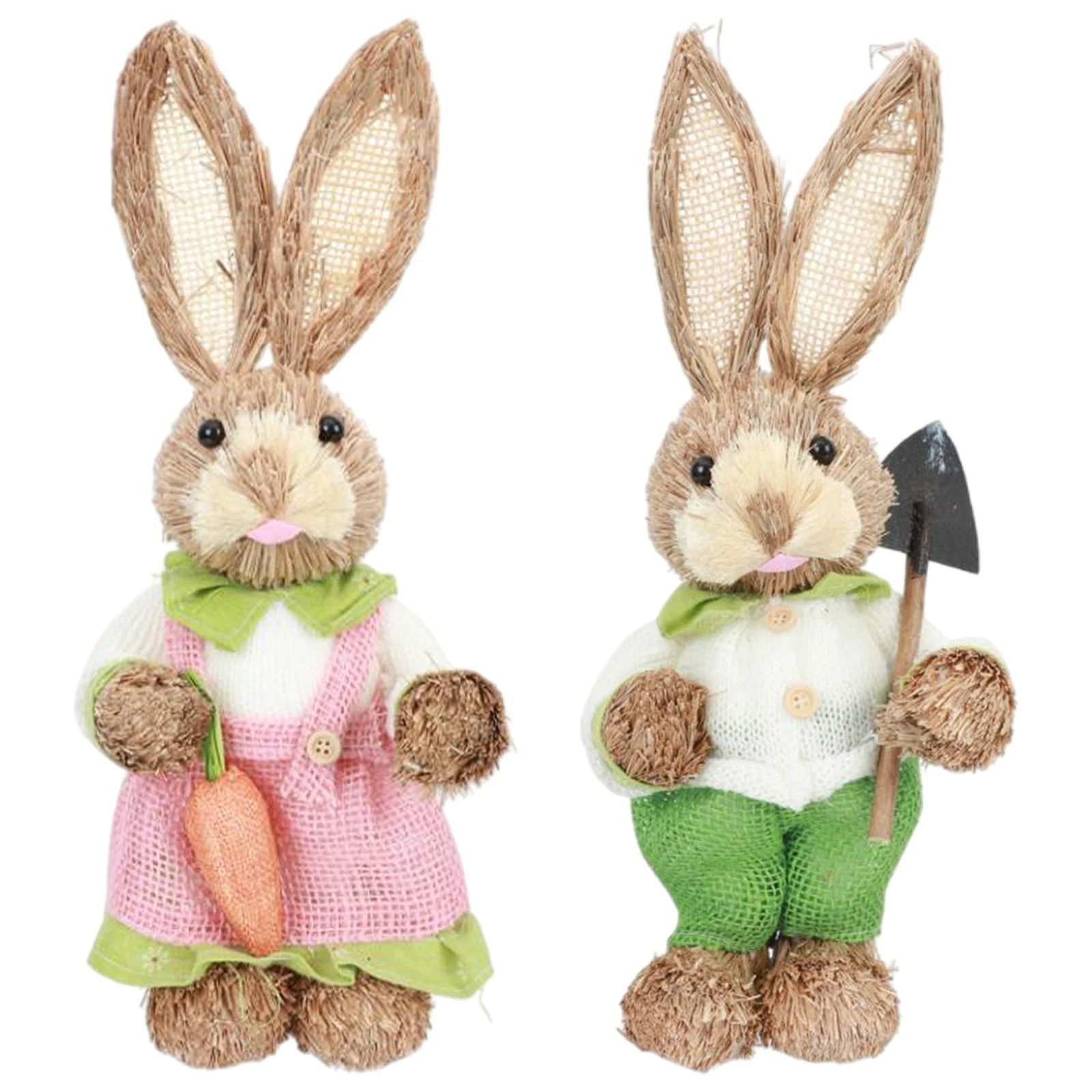 Easter Straw Rabbit Duo – High-Definition Artisanal Botanical Sculptures