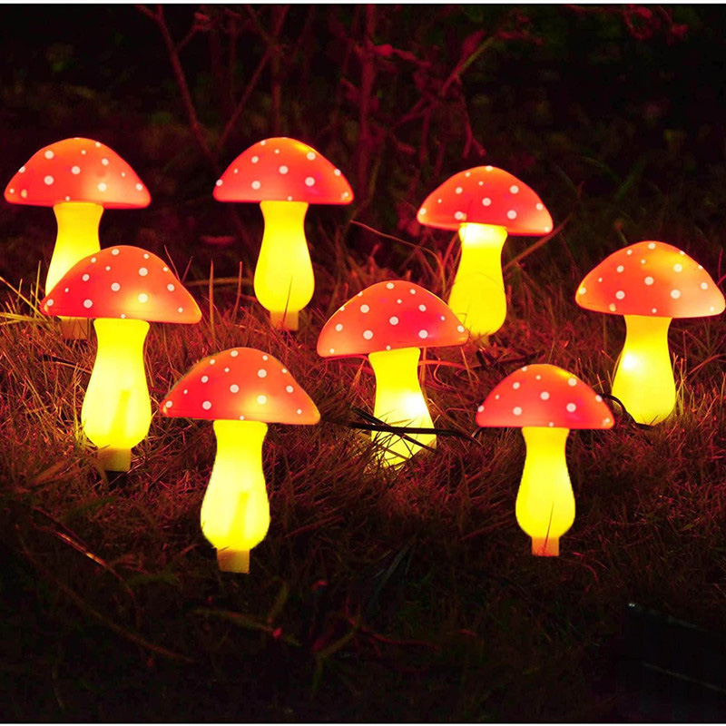 Solar-Powered Mushroom Lawn Lamps, 8 LED Fairy Lights String for Garden, Yard, Easter & Wedding Decor