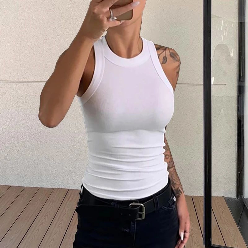 Womens Solid Knit Tank Top – Soft Stretch Sleeveless Round Neck Summer Basic