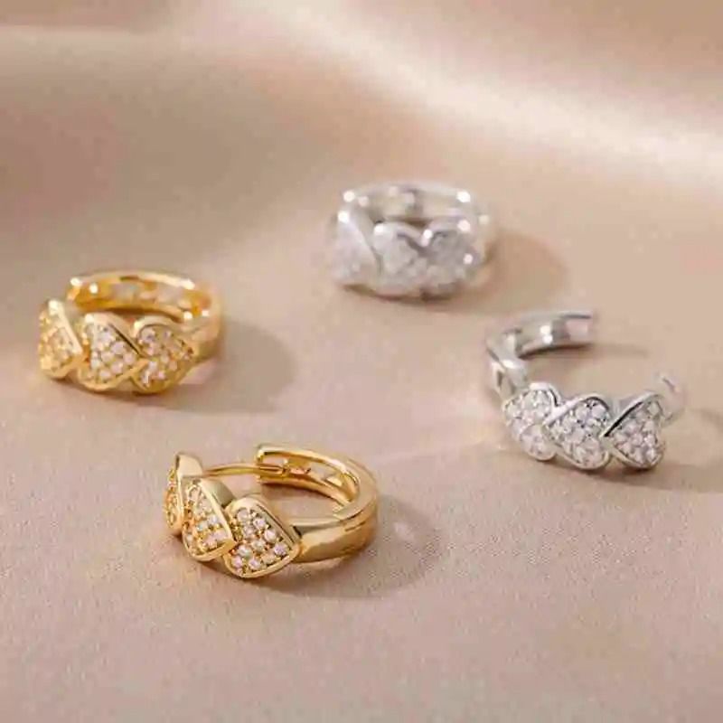 Triple Heart Cubic Zirconia Hoop Earrings
