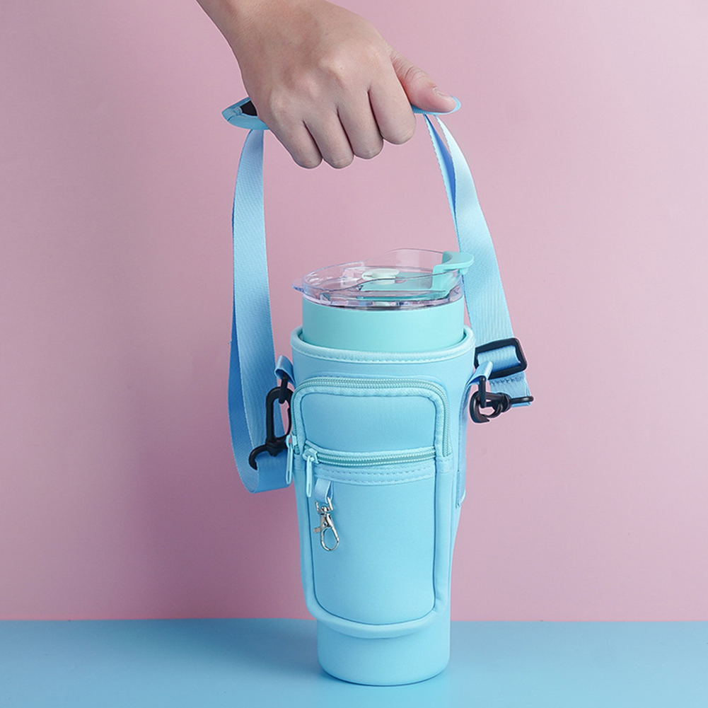 Crossbody Water Bottle Carry All Bag for 30/40 oz Stanley Tumbler with Phone Pocket Pouch, Adjustable Carrying Strap
