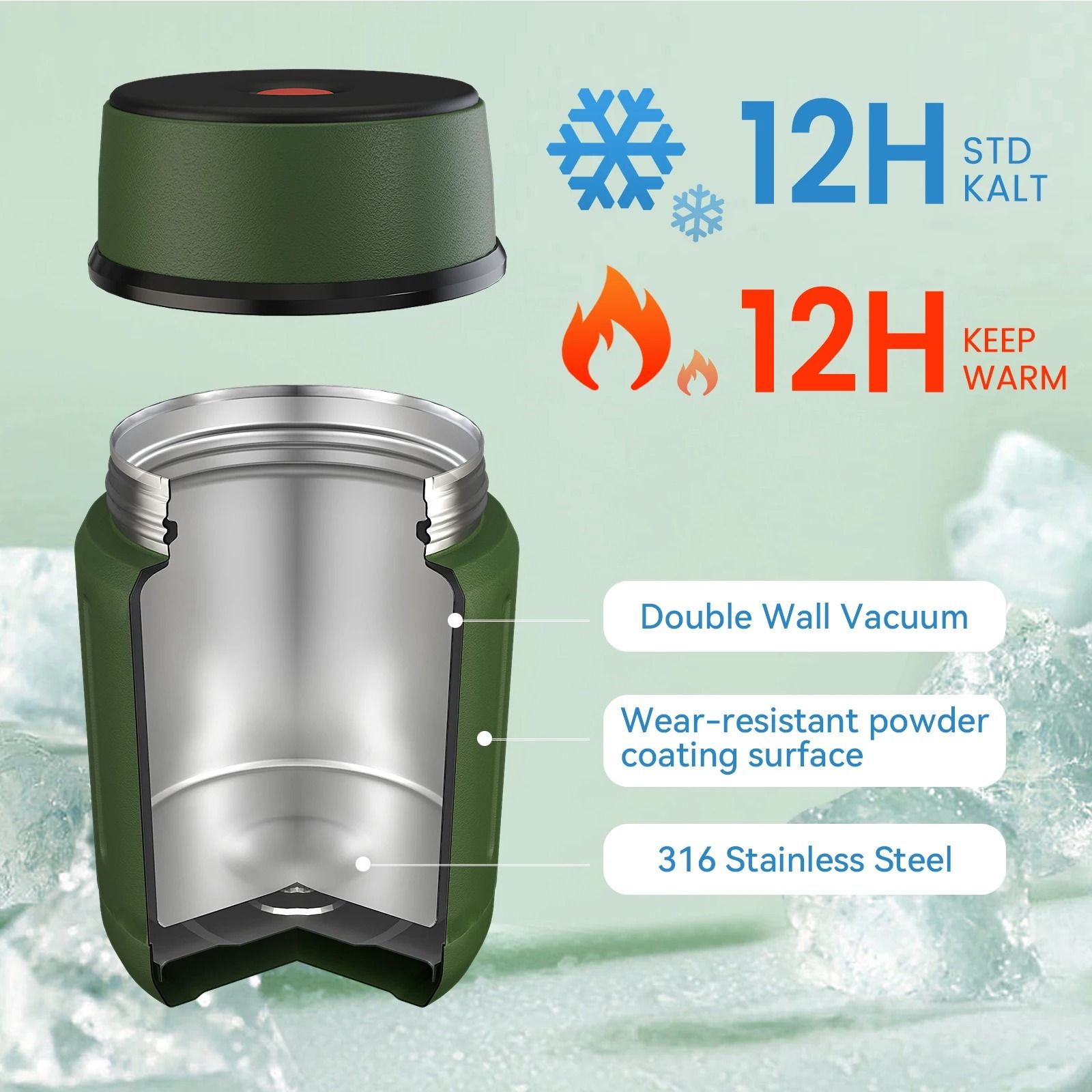 Food Thermos Vacuum Lunch Box Stainless Steel 750ML with Spoon